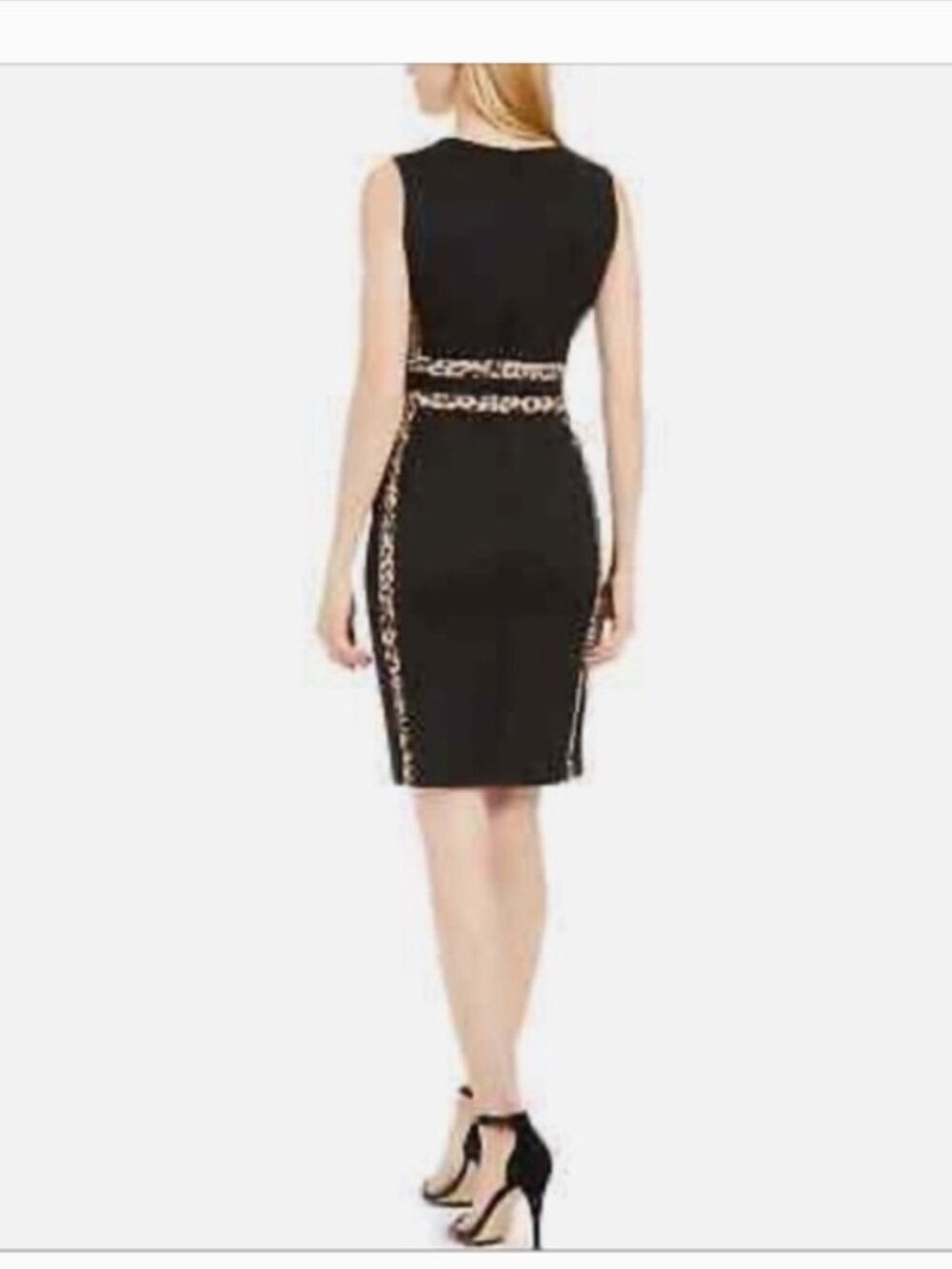 NWT Calvin Klein Black Leopard Scuba style Sheath Dress with Leopard Trim - Picture 10 of 15
